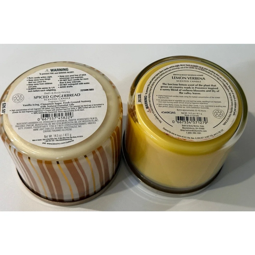 🕯️ Bath & Body Works 3-Wick Candle Lot Spiced Gingerbread Lemon Verbena